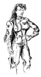 eine von Cait Nostron wunderbar ausgearbeitete Bleistift-Zeichnung von Admiral Daala in Fliegerkombi.