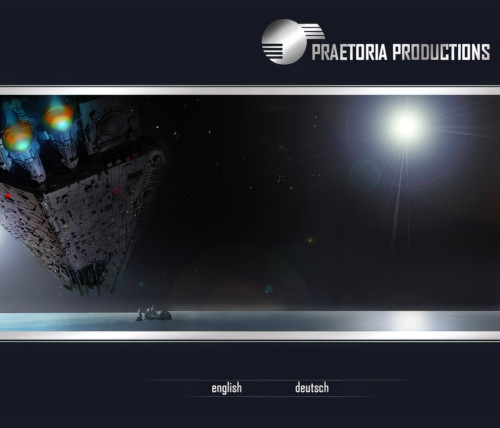 Ein Website-Konzept mit Praetoria-Logo rechts oben und einer Raumschiff-Szene in der Mitte
